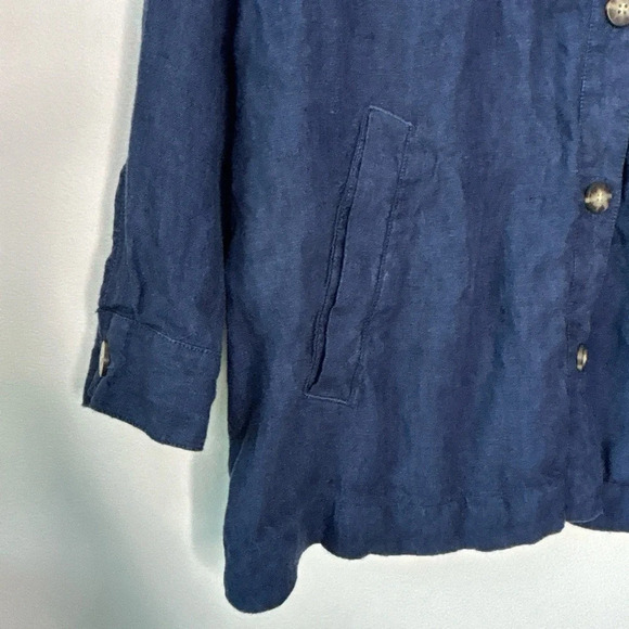 J. Jill Navy Blue 100% Linen Shirt Jacket Button Down Lagenlook Shacket Size L - Picture 3 of 8